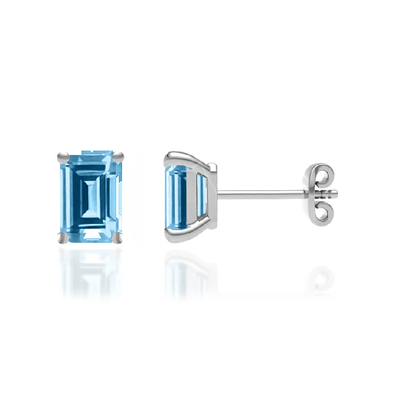 Stud Earrings for Casual Outfit -AVIANA - Emerald Aqua Spinel 18k White Gold Stud Earrings