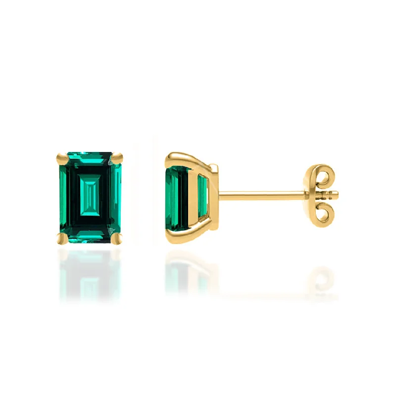 Stud Earrings for Christmas Party -AVIANA - Grown Emerald 18k Yellow Gold Stud Earrings