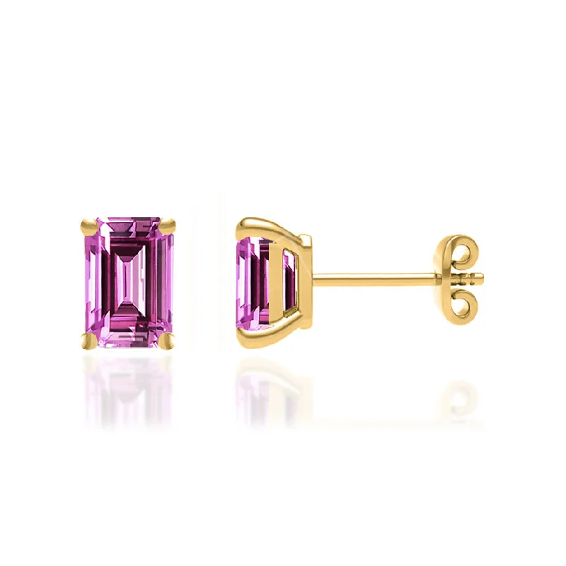 Stud Earrings for Bridesmaids Look -AVIANA - Emerald Pink Sapphire 18k Yellow Gold Stud Earrings