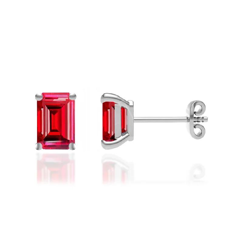 Stud Earrings for Valentine's Day -AVIANA - Emerald Ruby 18k White Gold Stud Earrings