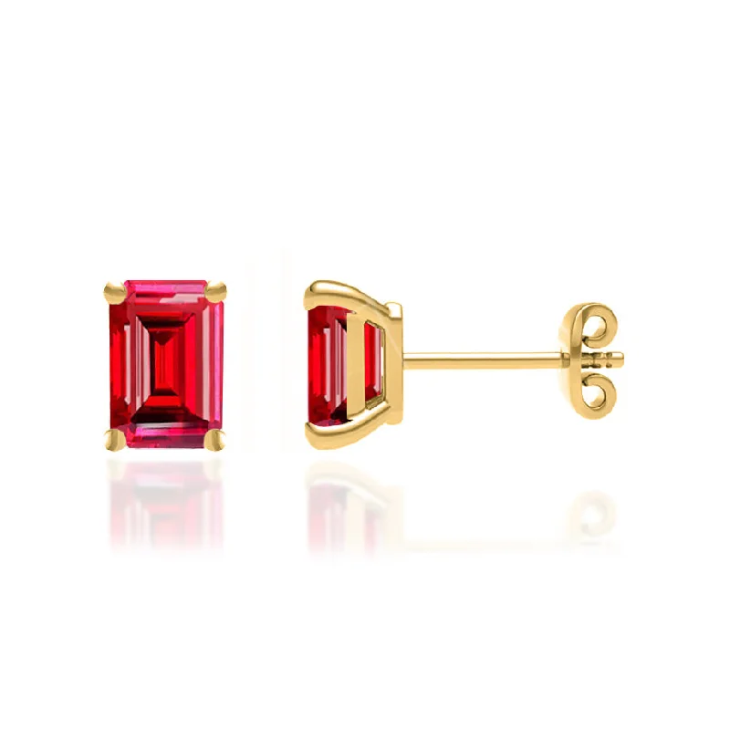 Stud Earrings for Graduation Day -AVIANA - Emerald Ruby 18k Yellow Gold Stud Earrings