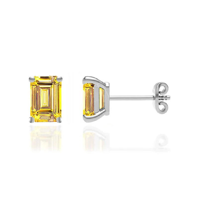 Stud Earrings for Christmas Party -AVIANA - Emerald Yellow Sapphire 18k White Gold Stud Earrings