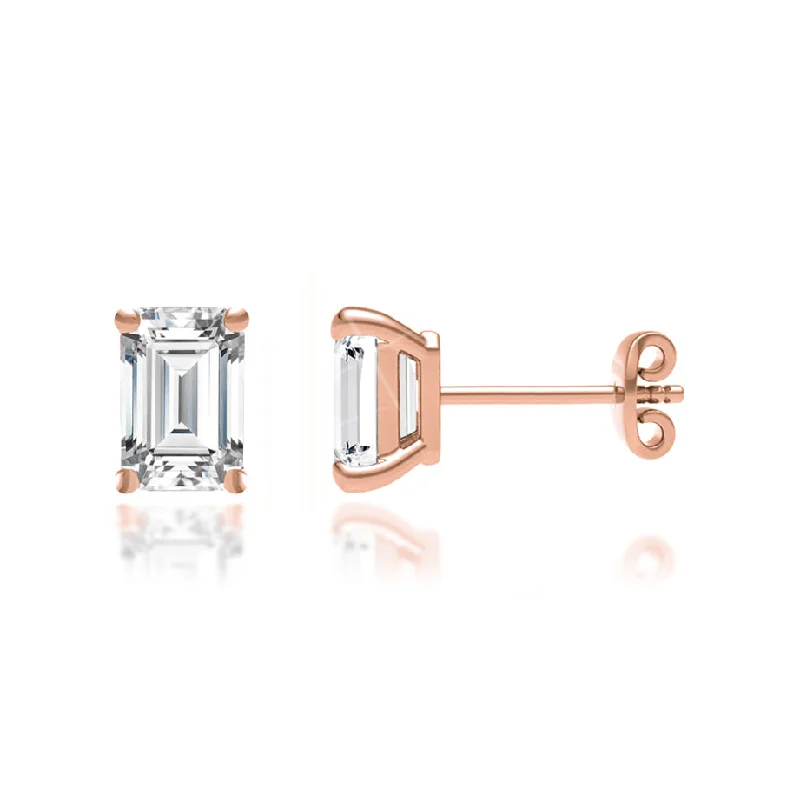 Stud Earrings for Concert Look -AVIANA - Emerald Lab Diamond 18k Rose Gold Emerald Stud Earrings