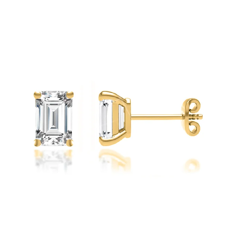 Stud Earrings with Crystals -AVIANA - Emerald Lab Diamond 18k Yellow Gold Emerald Stud Earrings