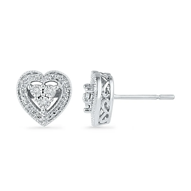 Gothic Stud Earrings with Dark Tone -.03ctw Diamond Heart Stud Earrings