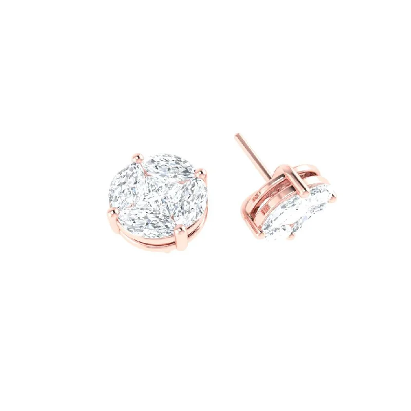 Stud Earrings with Chevron Designs -Diamond Stud Earrings - 2.50 Carats Each Ear - RED GOLD ®