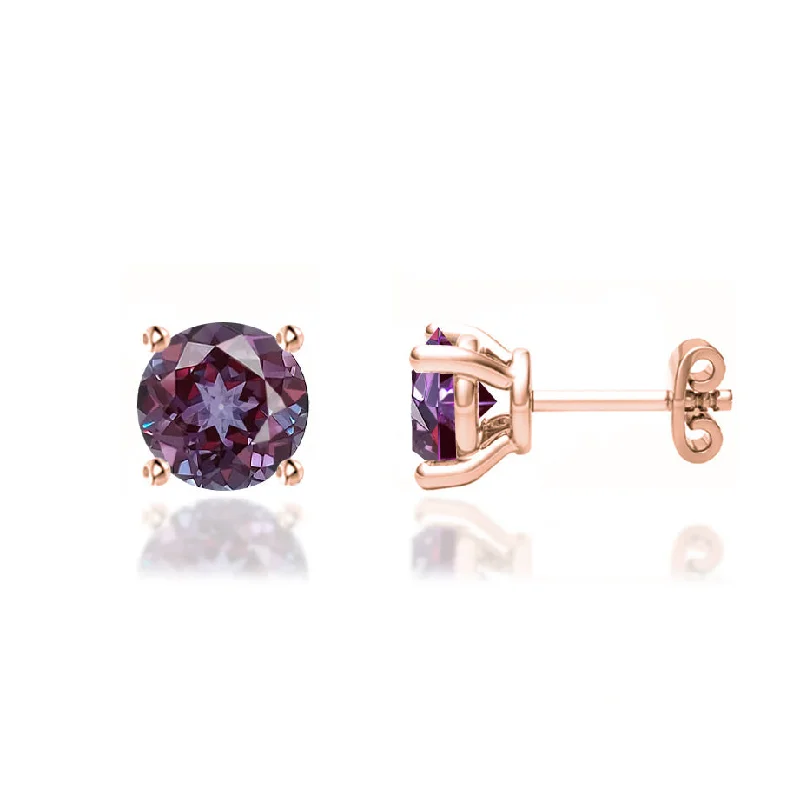 Tarnish Resistant Stud Earrings for Longevity -DOVE - Round Alexandrite 18k Rose Gold Stud Earrings