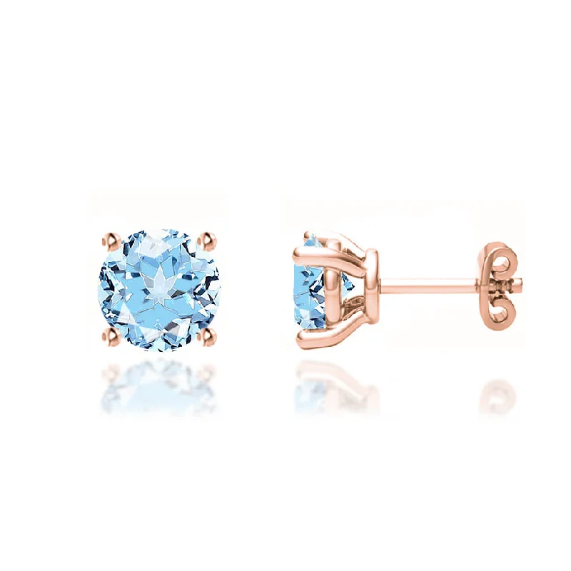 Lightweight Stud Earrings for All Day -DOVE - Round Aqua Spinel 18k Rose Gold Stud Earrings