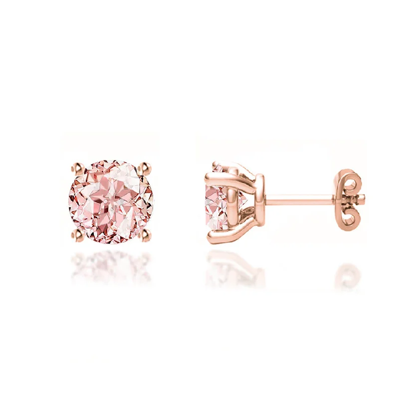 Indian Stud Earrings with Intricacy -DOVE - Round Champagne Sapphire 18k Rose Gold Stud Earrings