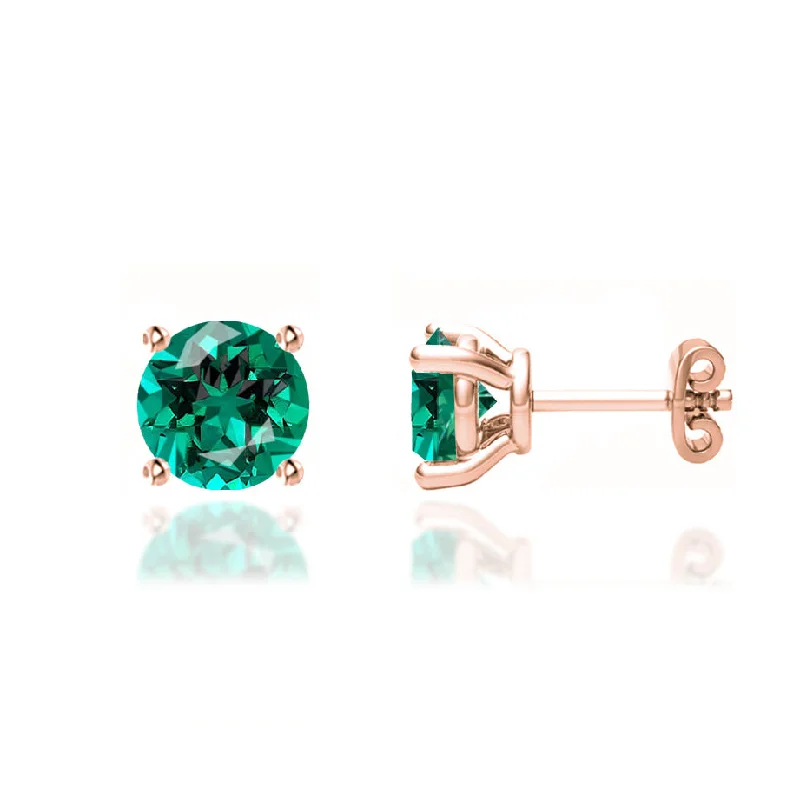 Lead Free Stud Earrings for Health -DOVE - Round Emerald 18k Rose Gold Stud Earrings