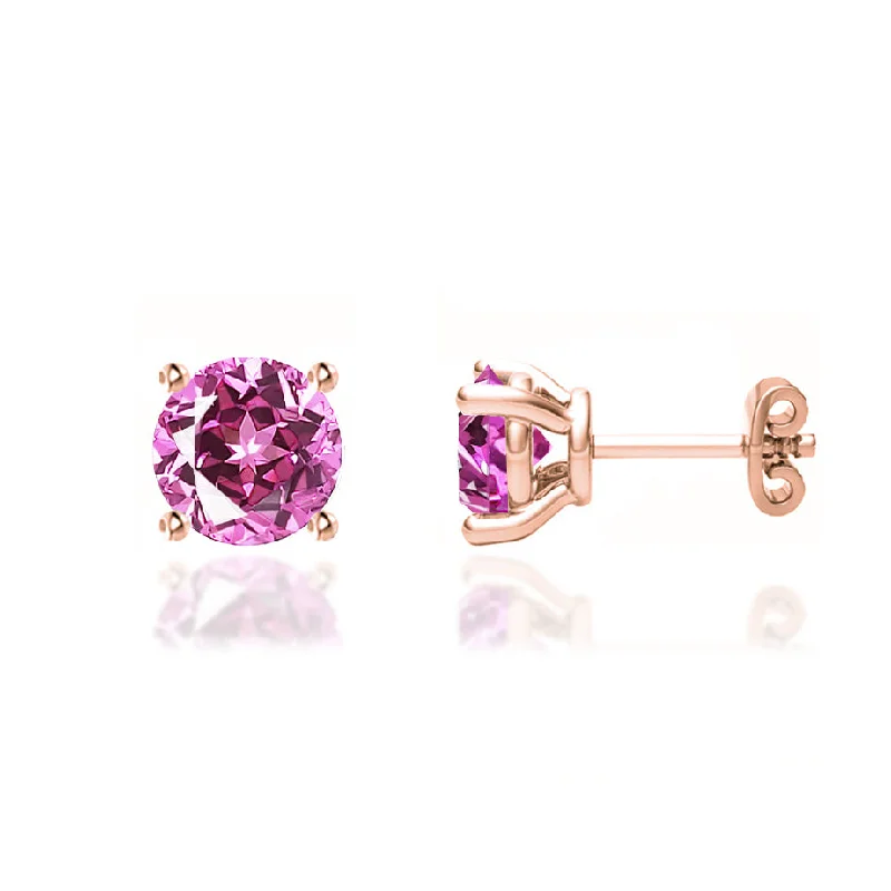 African Stud Earrings with Culture -DOVE - Round Pink Sapphire 18k Rose Gold Stud Earrings