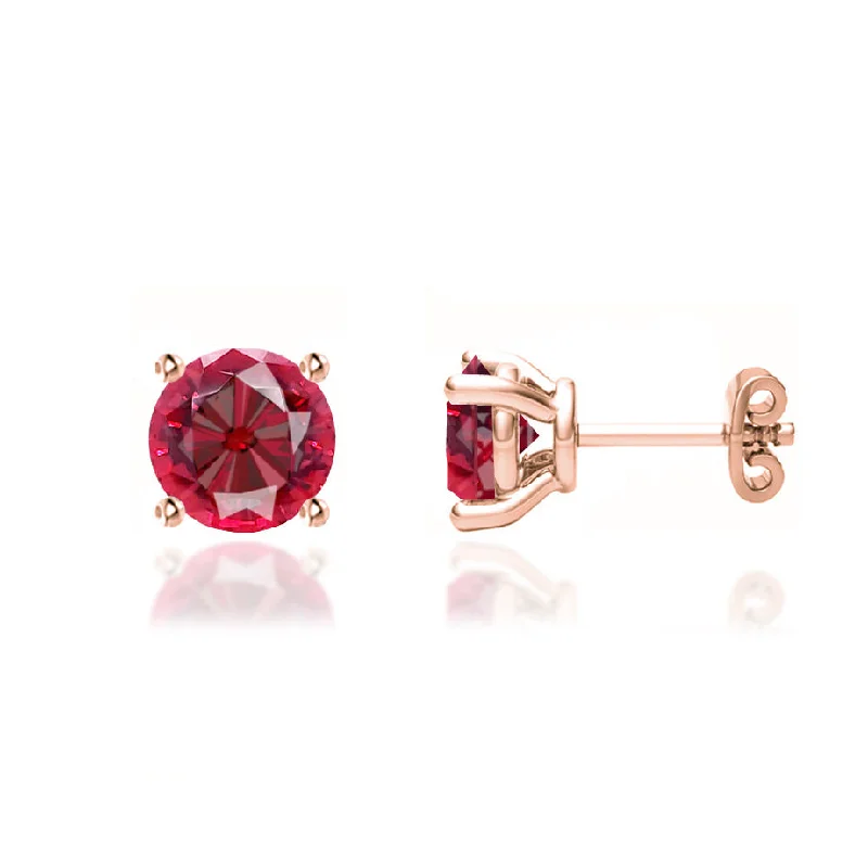 Nickel Free Stud Earrings for Safety -DOVE - Round Ruby 18k Rose Gold Stud Earrings