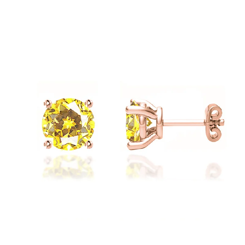 Hypoallergenic Stud Earrings for Sensitive -DOVE - Round Yellow Sapphire 18k Rose Gold Stud Earrings