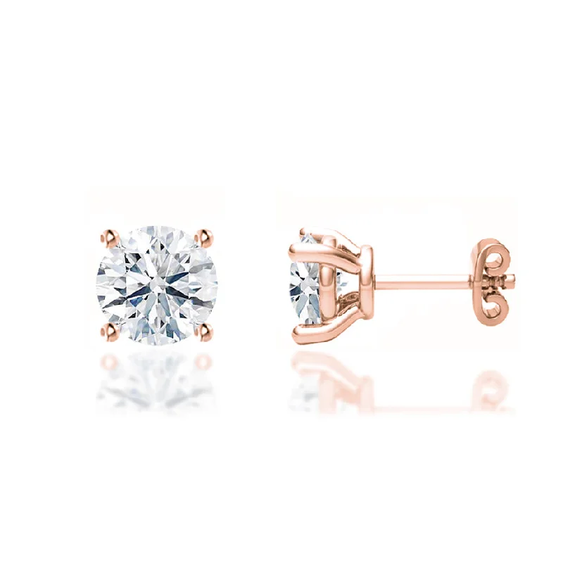 Stud Earrings for Everyday Glamour -DOVE - Round Lab Diamond 18k Rose Gold Stud Earrings