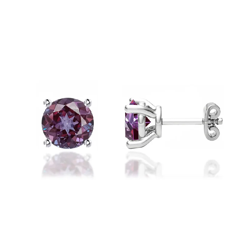 Nickel Free Stud Earrings for Safety -DOVE - Round Alexandrite 18k White Gold Stud Earrings