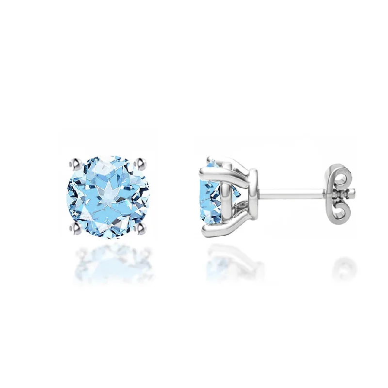 Waterproof Stud Earrings for Outdoor -DOVE - Round Aqua Spinel 18k White Gold Stud Earrings