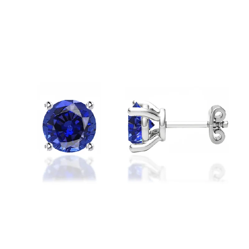 Gothic Stud Earrings with Dark Tone -DOVE - Round Blue Sapphire 18k White Gold Stud Earrings