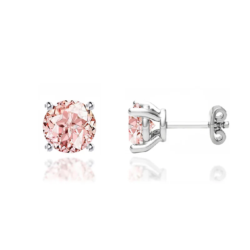 Hippie Stud Earrings with Beads -DOVE - Round Champagne Sapphire 18k White Gold Stud Earrings