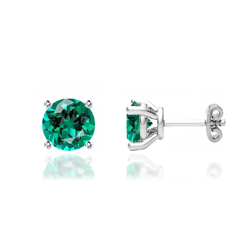 Hypoallergenic Stud Earrings for Sensitive -DOVE - Round Emerald 18k White Gold Stud Earrings