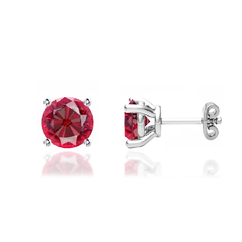 African Stud Earrings with Culture -DOVE - Round Ruby 18k White Gold Stud Earrings