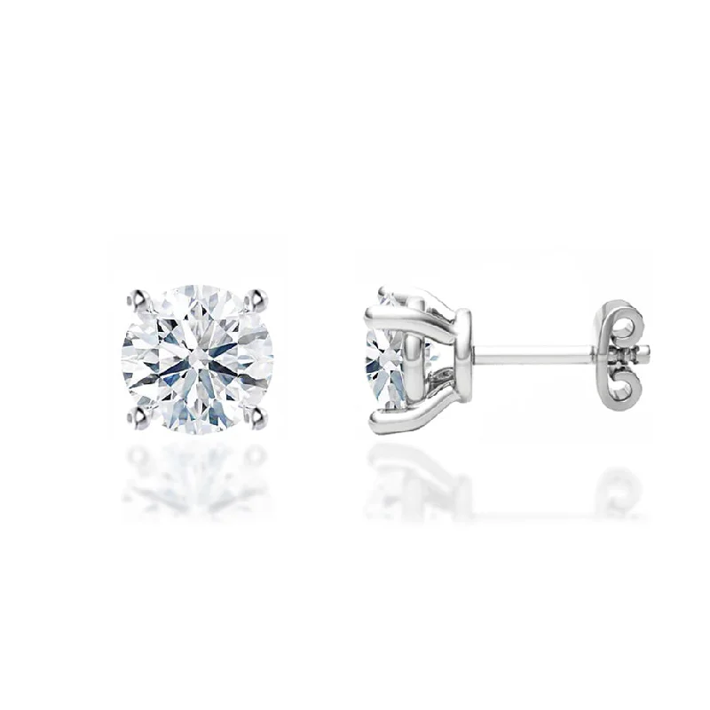 Large Stud Earrings for Statement -DOVE - Round Lab Diamond 18k White Gold Stud Earrings