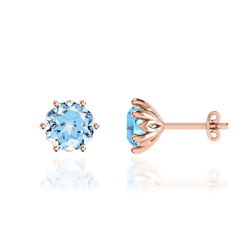 Crystal Stud Earrings for Sparkle -ELOISE - Round Aqua Spinel 18k Rose Gold Lotus Leaf Stud Earrings