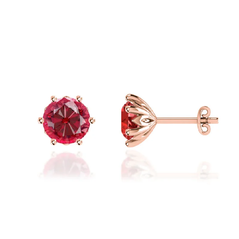 Pearl Stud Earrings for Elegance -ELOISE - Round Ruby 18k Rose Gold Lotus Leaf Stud Earrings