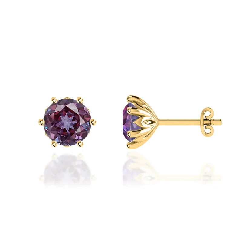 Stud Earrings with Leaf Motifs -ELOISE - Round Alexandrite 18k Yellow Gold Lotus Leaf Stud Earrings