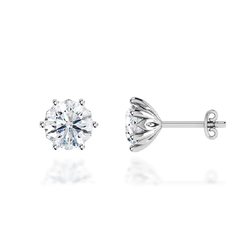 Stud Earrings with Star Motifs -ELOISE - Round Lab Diamond 950 Platinum Lotus Leaf Stud Earrings