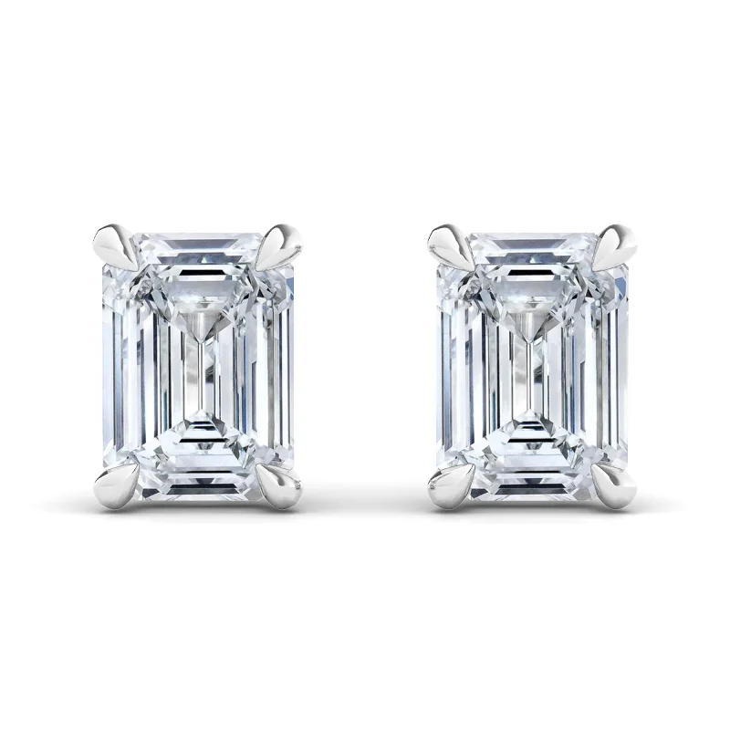 Silver Stud Earrings for Men -Men's Emerald Cut Diamond Stud Earrings