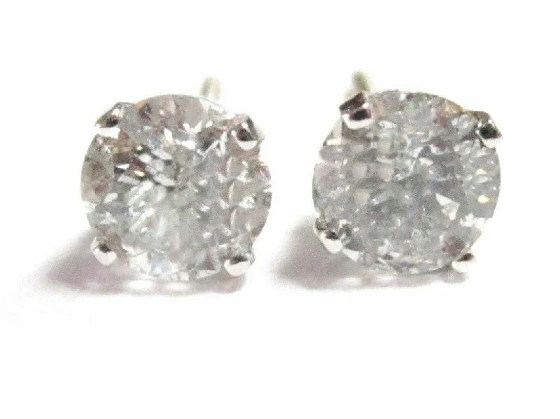 Stud Earrings for Shopping Trip -FINE Round Cut Brilliant 1.38 Ct Diamond Stud Earrings 14k White Gold 5.4mm