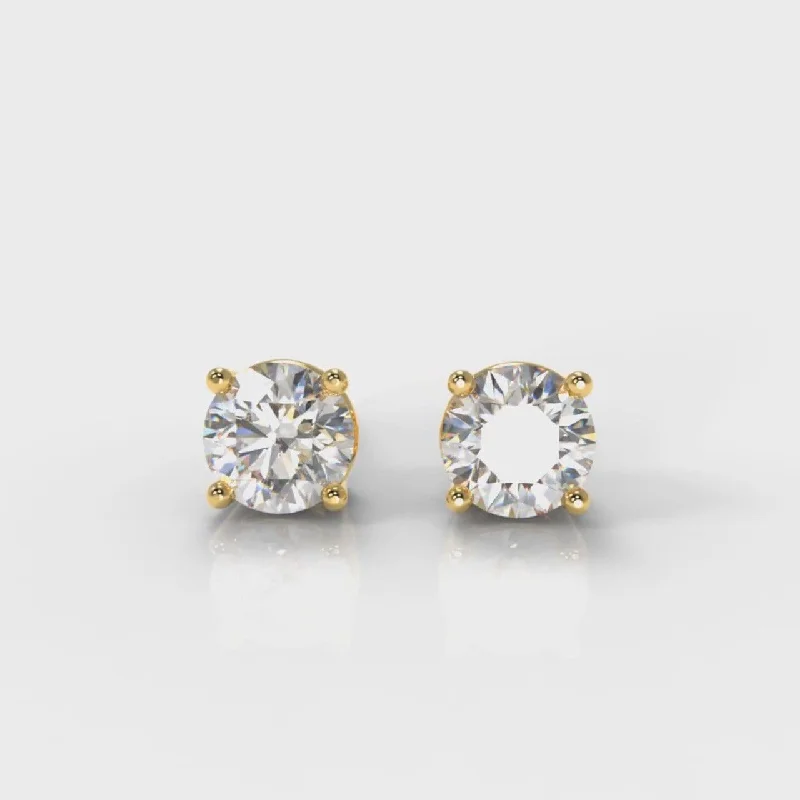 Stud Earrings for School Uniform -Four Claw Diamond Stud Earrings (Lab Grown Diamond) - Yellow Gold