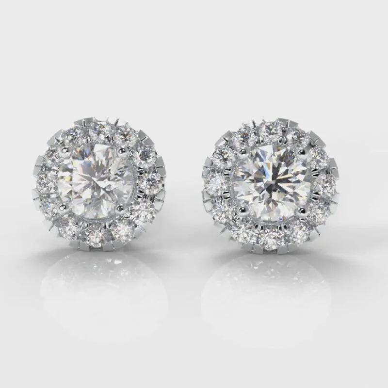 Gold Stud Earrings for Women -Halo Diamond Stud Earrings (GIA Certified)