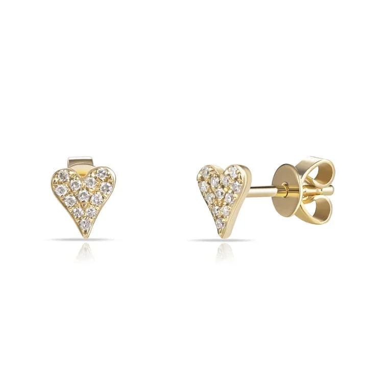 Ethnic Stud Earrings with Tribal Design -14k Gold & Diamond Heart Stud Earrings