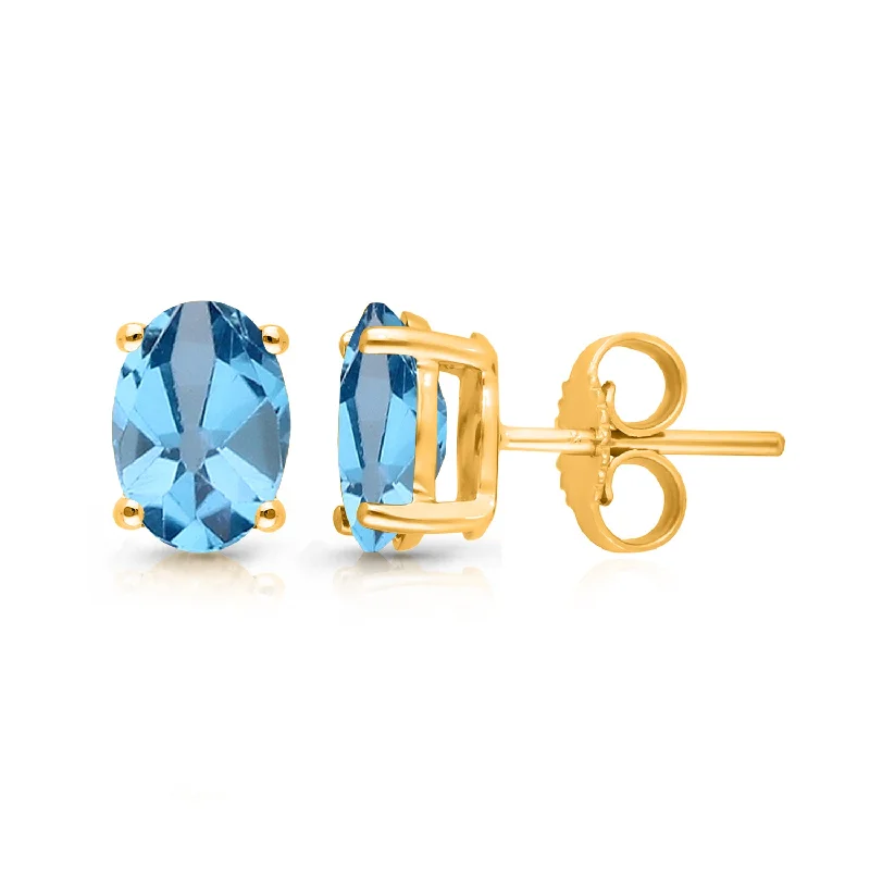 Ethnic Stud Earrings with Tribal Design -Kallati Blue Topaz Stud Earrings