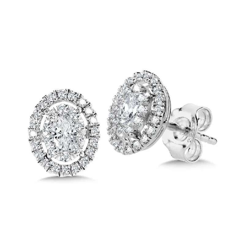 Triple Stud Earrings for Layered -OVAL CLUSTER DIAMOND MIRAGE HALO STUD EARRINGS