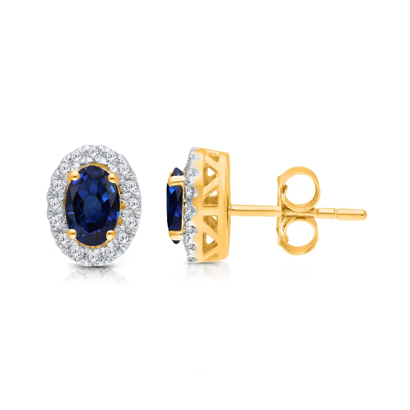 Hippie Stud Earrings with Beads -Kallati Sapphire Diamond Halo Stud Earrings