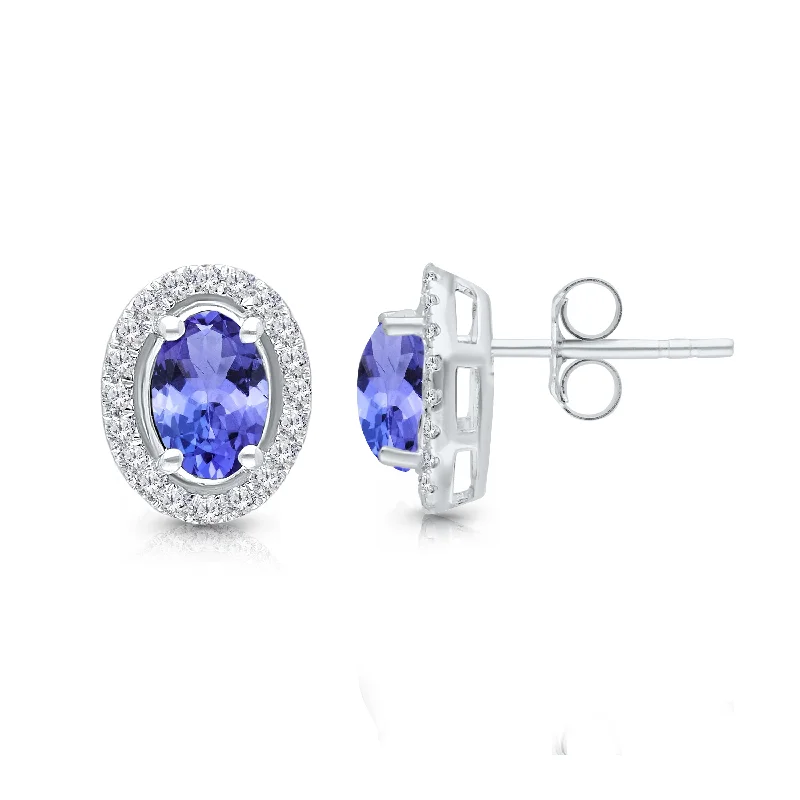 Indian Stud Earrings with Intricacy -Kallati Tanzanite Diamond Halo Stud Earrings