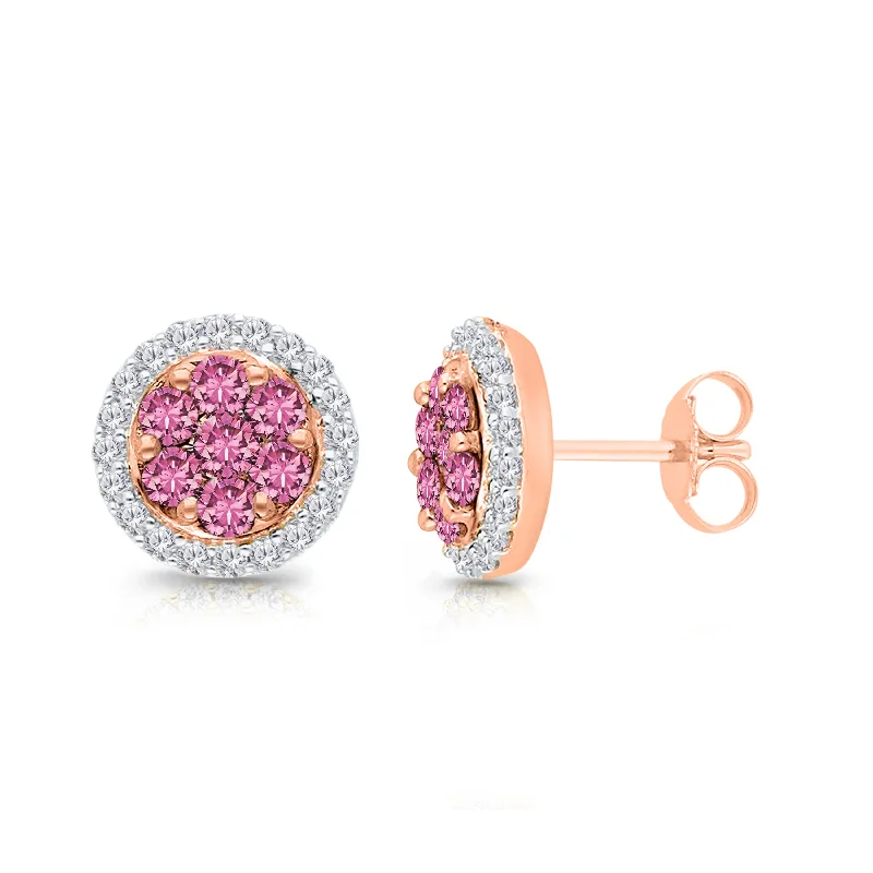 Hypoallergenic Stud Earrings for Sensitive -Kallati Pink Sapphire Diamond Halo Stud Earrings