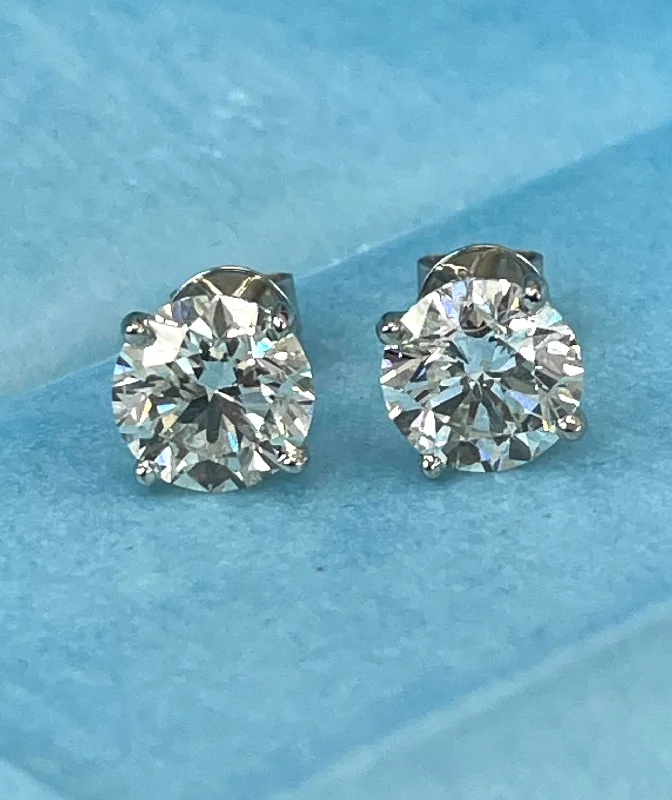 Stud Earrings with Debossed Designs -Round Brilliant Diamond Stud Earrings EGL Certified White Gold