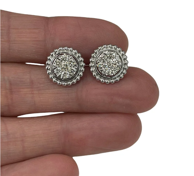 Stud Earrings for Travel Look -Round Brilliants Illusion Diamond Stud Earrings White Gold