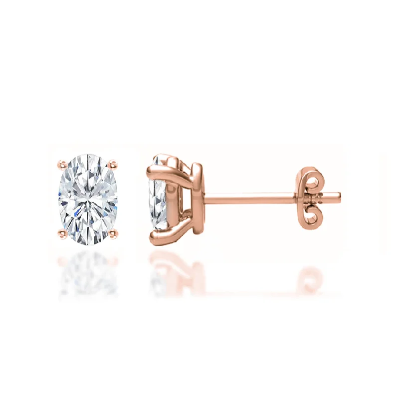 Stud Earrings for Casual Outfit -SAVANNAH - Oval Lab Diamond 18k Rose Gold Stud Earrings