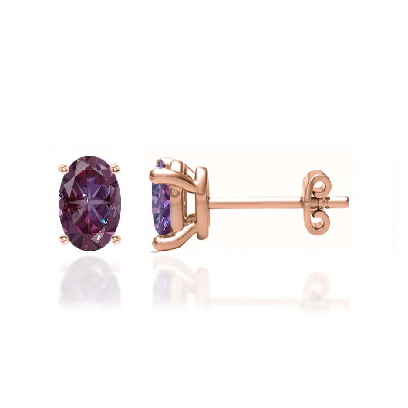 Stud Earrings with Animal Motifs -SAVANNAH - Oval Alexandrite 18k Rose Gold Stud Earrings