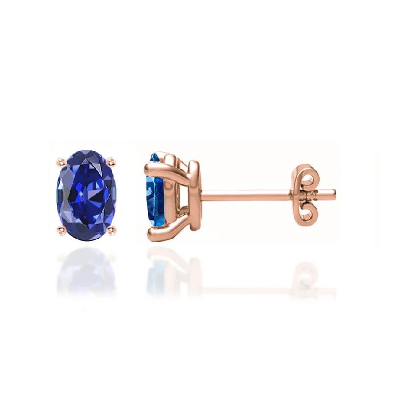 Stud Earrings for Shopping Trip -SAVANNAH - Oval Bue Sapphire 18k Rose Gold Stud Earrings