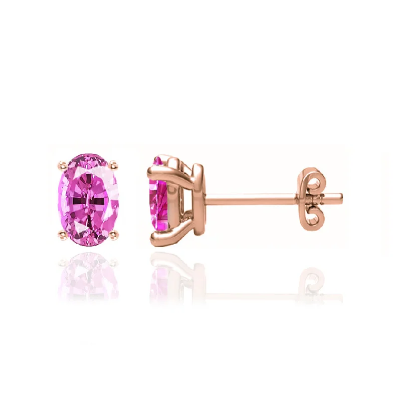 Stud Earrings for Travel Look -SAVANNAH - Oval Pink Sapphire 18k Rose Gold Stud Earrings