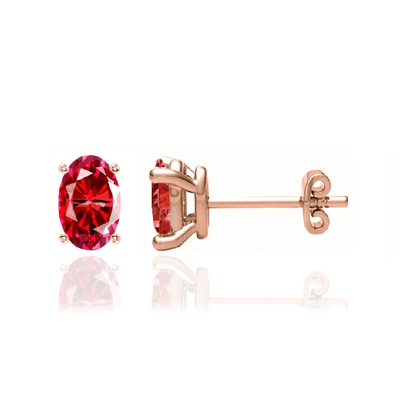 Stud Earrings with Symbolic Elements -SAVANNAH - Oval Ruby 18k Rose Gold Stud Earrings