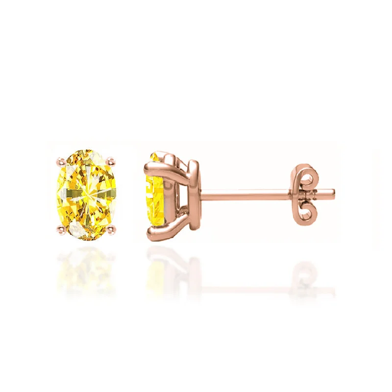 Stud Earrings with Abstract Designs -SAVANNAH - Oval Yellow Sapphire 18k Rose Gold Stud Earrings