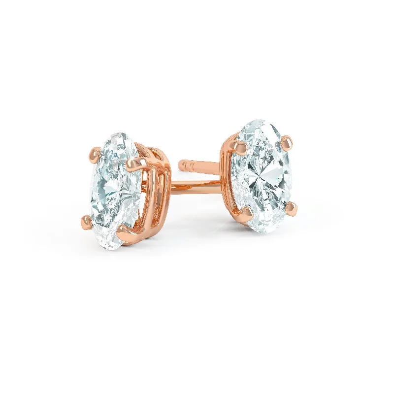 Multi Stud Earrings with Chains -SAVANNAH - Oval Moissanite 18k Rose Gold Stud Earrings