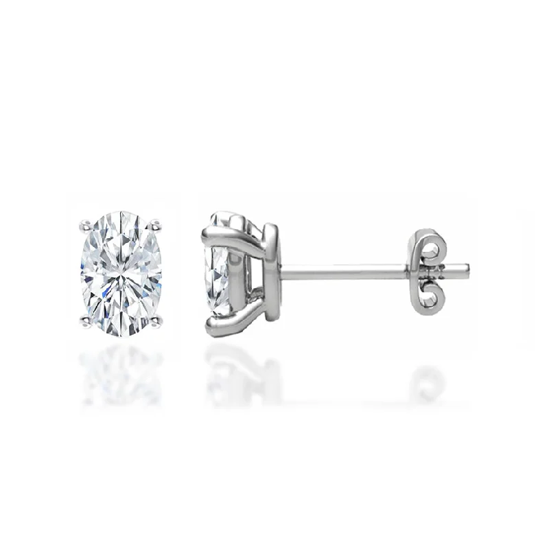 Hypoallergenic Stud Earrings for Sensitive -SAVANNAH - Oval Lab Diamond 18k White Gold Stud Earrings