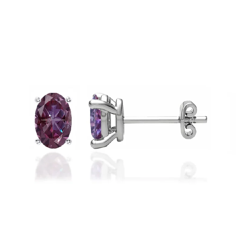 Stud Earrings for Travel Look -SAVANNAH - Oval Alexandrite 18k White Gold Stud Earrings